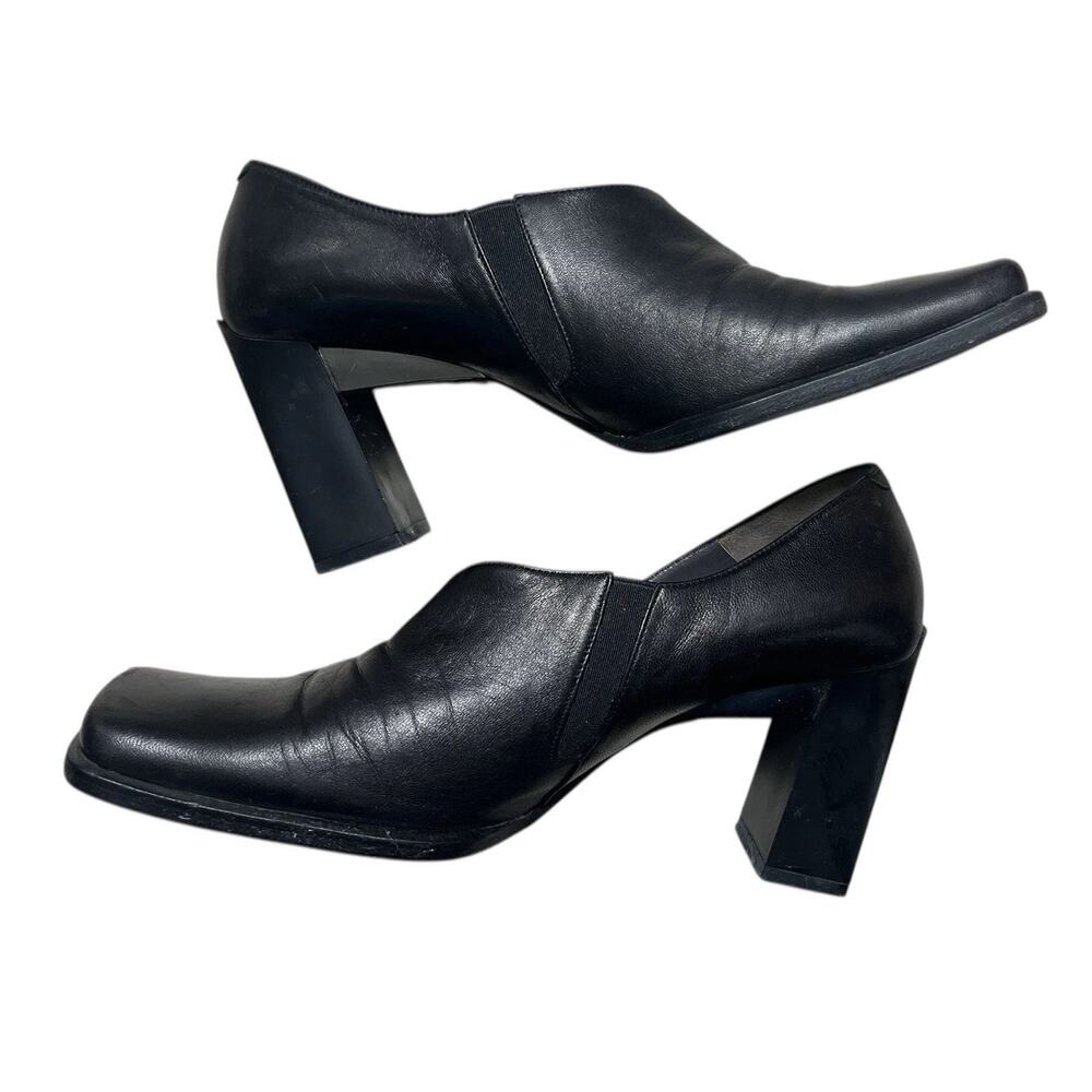 Nando Muzi Shoes Womens Black Leather Square Toe Block Heels 36 6 Italy Witchy